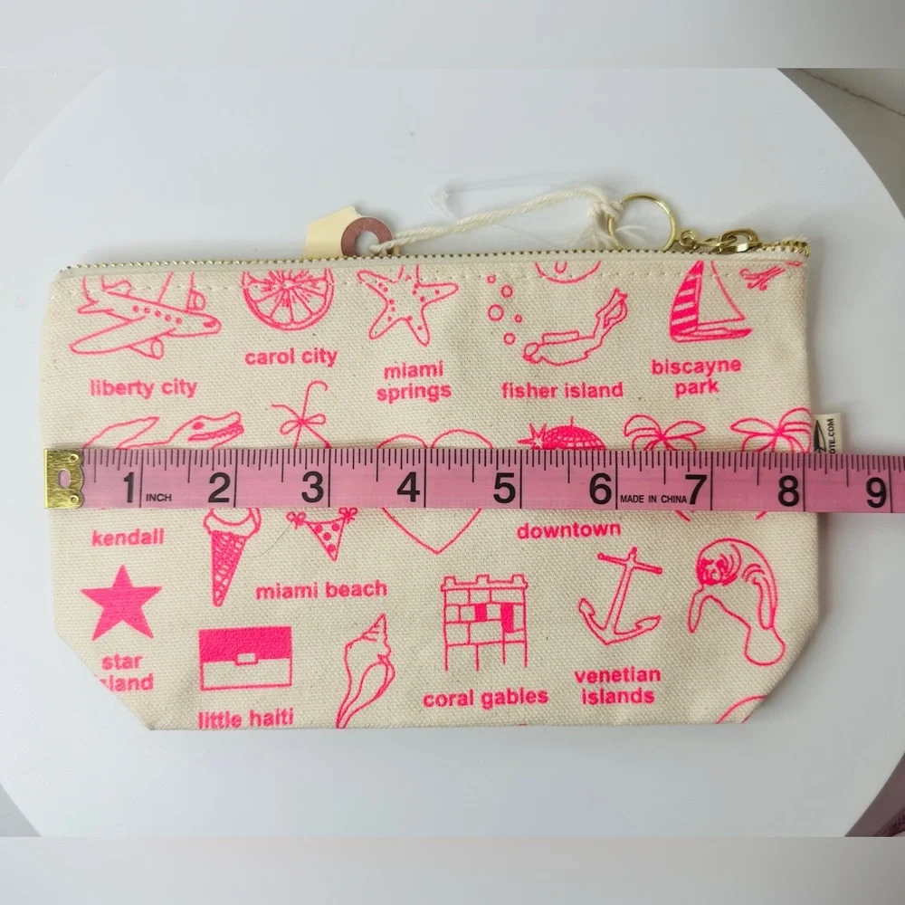 MAPTOTE Miami Natural Canvas and Hot Pink Small Zippered Accessories Bag Case